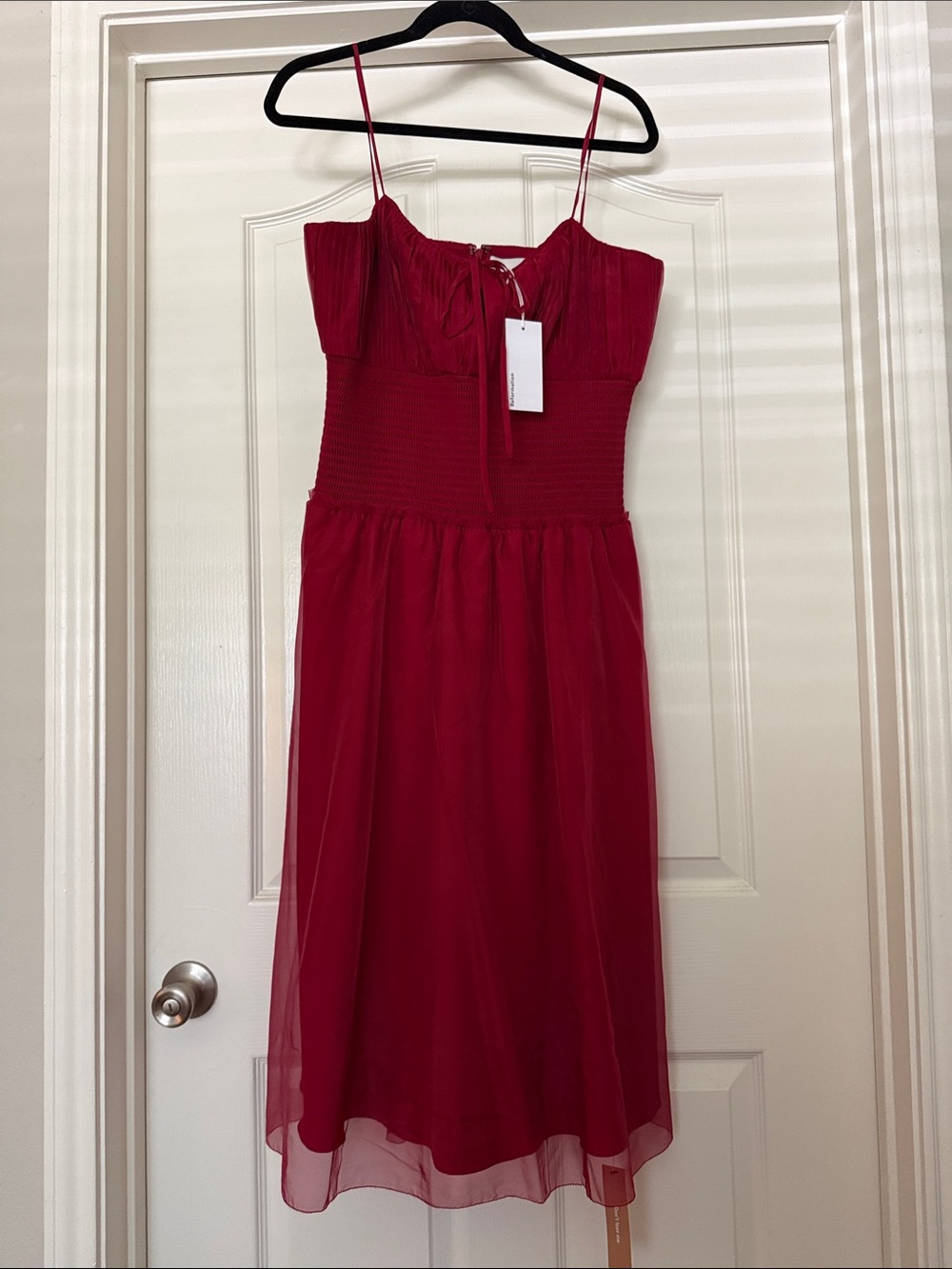 Reformation Elegant Red Spaghetti-Strap Formal Dress